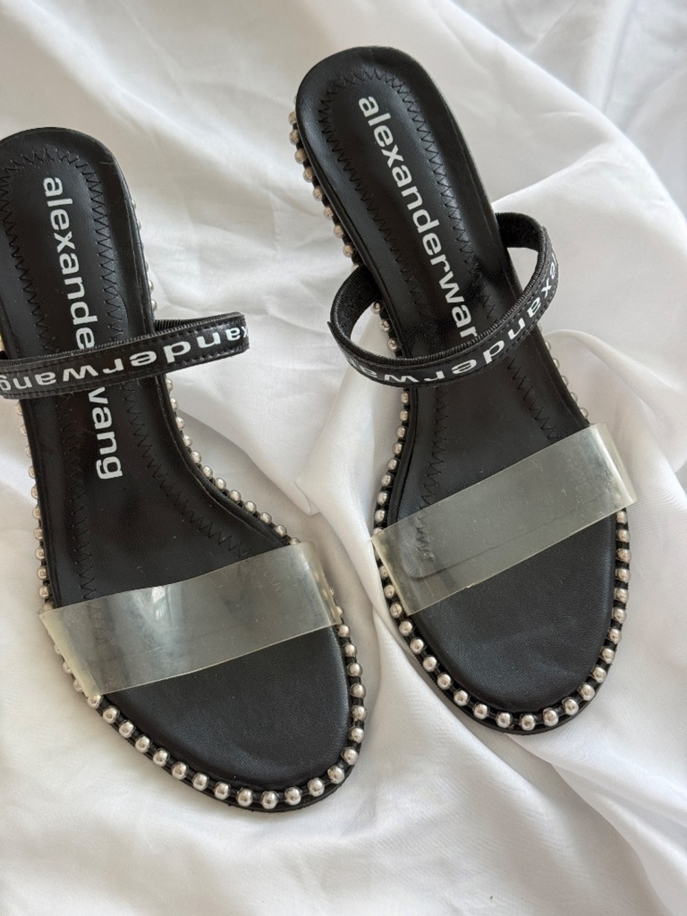 Black Studded Sandals with Clear Straps & Logo Size 36